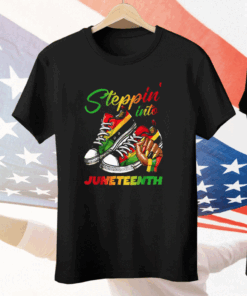 Stepping Into Juneteenth Afro Woman Black Girls Sneakers Tee Shirt