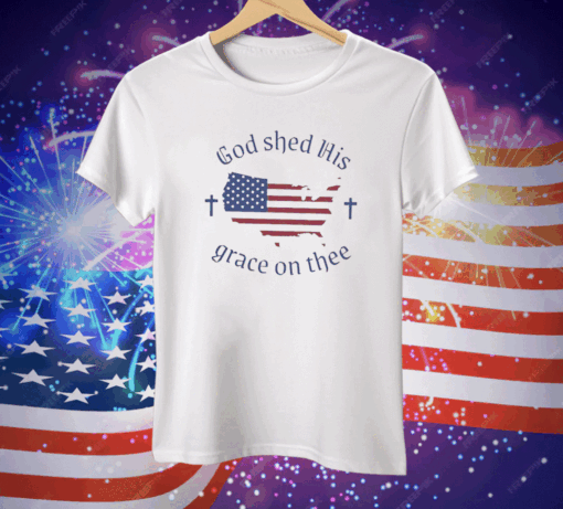 Women’s God shed His grace on thee Flag Print Tee Shirt