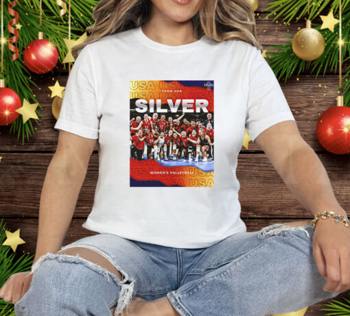 Team USA Silver Medal Women’s Volleyball Olympic Paris 2024 Poster T-Shirt - Image 3