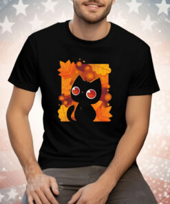 Autumn leaves and a black cat autumn lights Tee Shirt