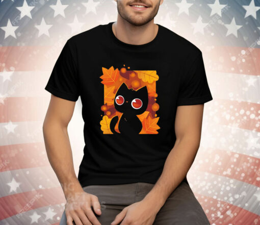 Autumn leaves and a black cat autumn lights Tee Shirt