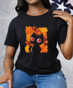 Autumn leaves and a black cat autumn lights Tee Shirt