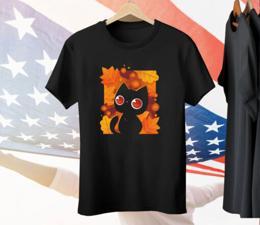 Autumn leaves and a black cat autumn lights Tee Shirt