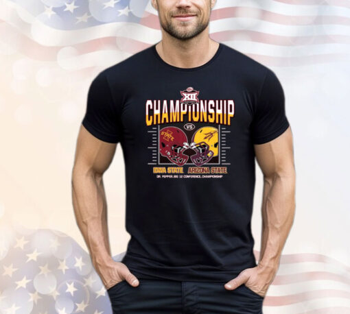 Official Iowa State Vs Arizona State Champion 2024 Big 12 Conference Championship Helmet to Helmet T-Shirt