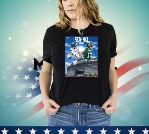 Official Seattle Seahawks At New York Jets Week 13 Metlife Stadium On The Road Again Poster T-Shirt