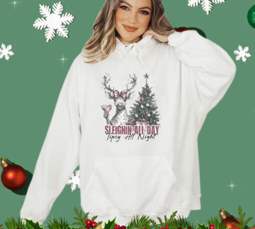 Sleighin All Day Tipsy All Night Deer Christmas T-Shirt